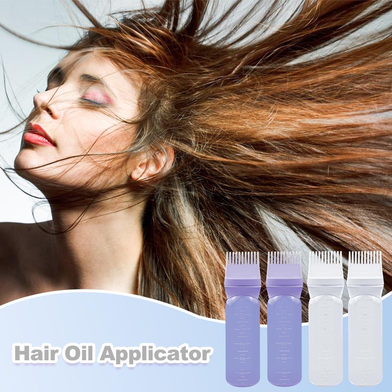 ELANE 4 Pcs Root Comb Applicator Bottle, 6oz, Hair Oil Applicator Bottle for Hair, Salon, Travel, Camping (White+Purple) - Image 5